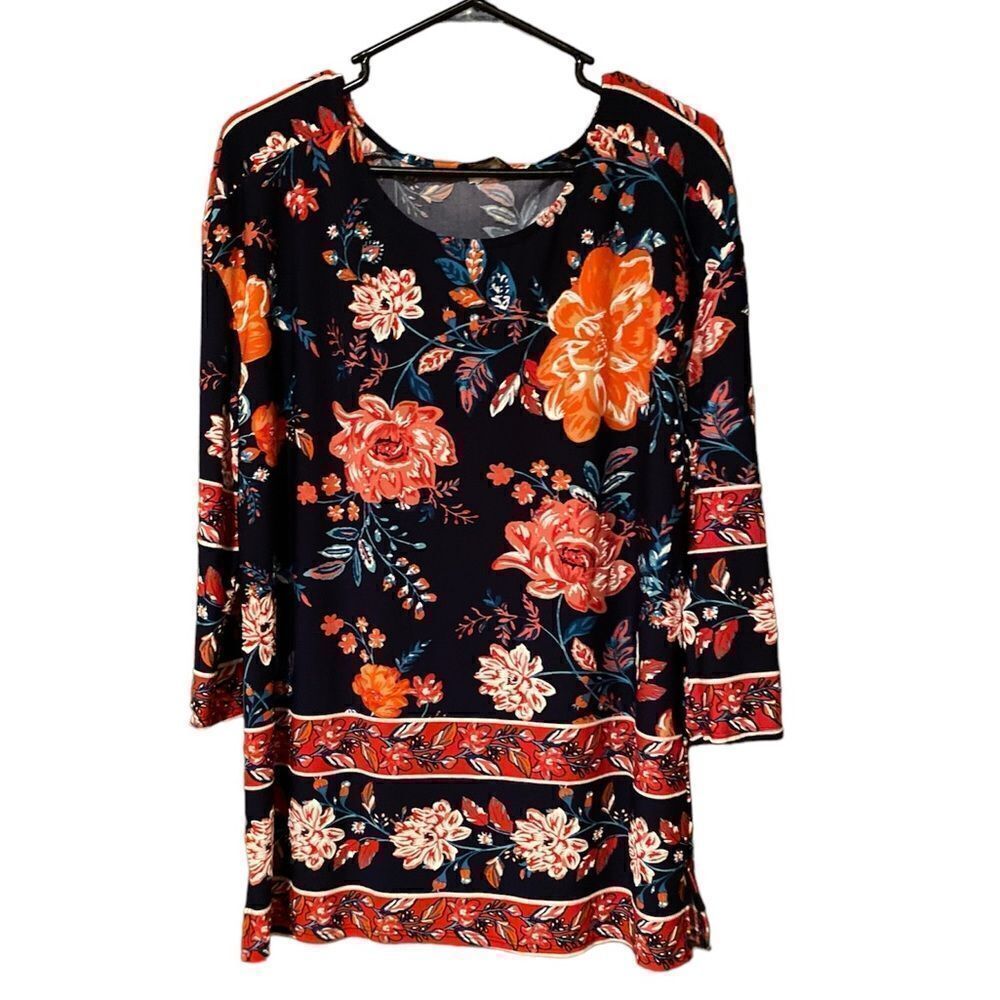 Vera Rose Floral Blouse Top Shirt Size XL